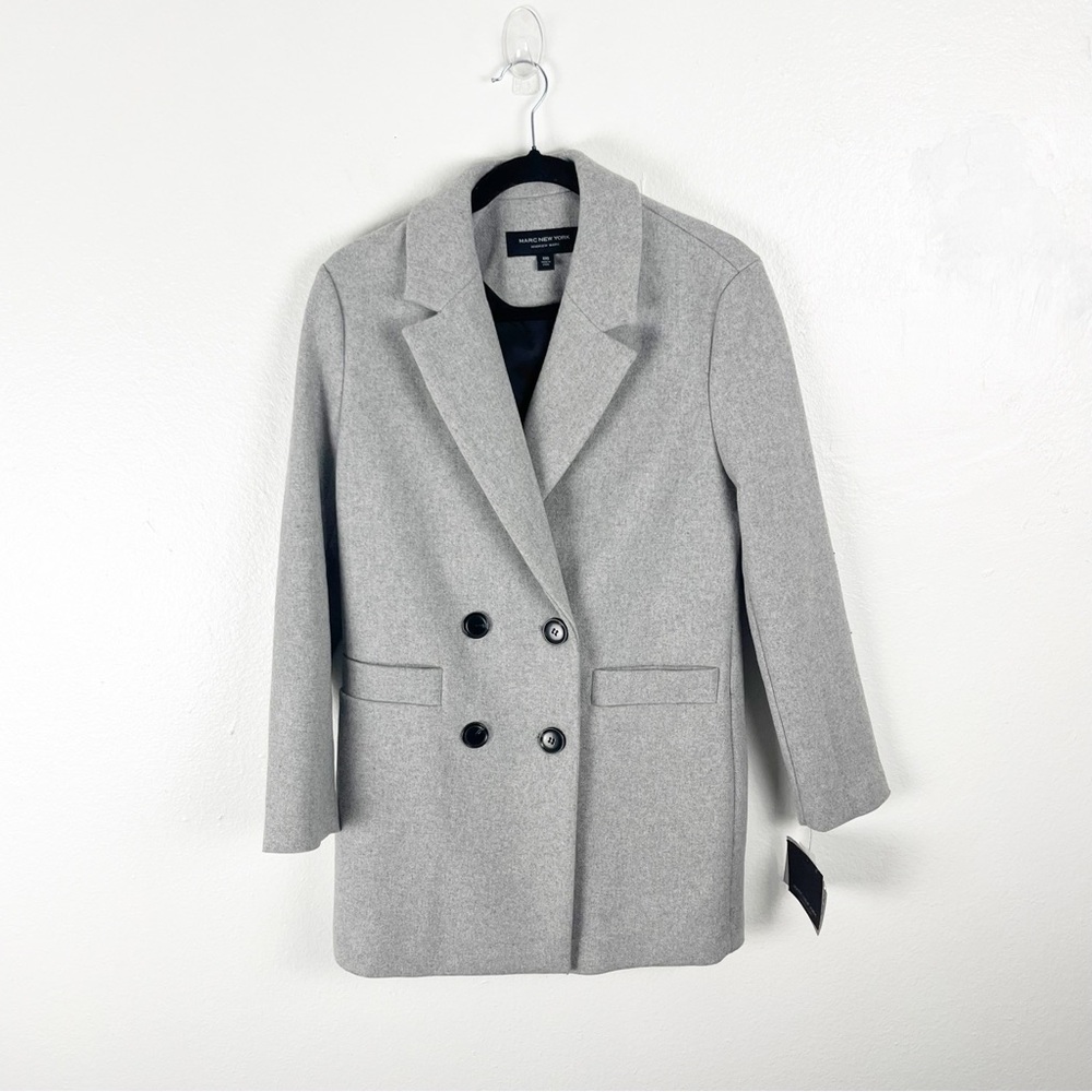MARC NEW YORK Heather Gray Wool Blend Double Breasted Lined Pockets Coat XXS